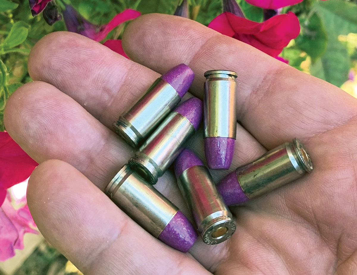 Powder coating makes it easier to identify cartridges by load. In this case, “Ruger Only” 9mm loads.